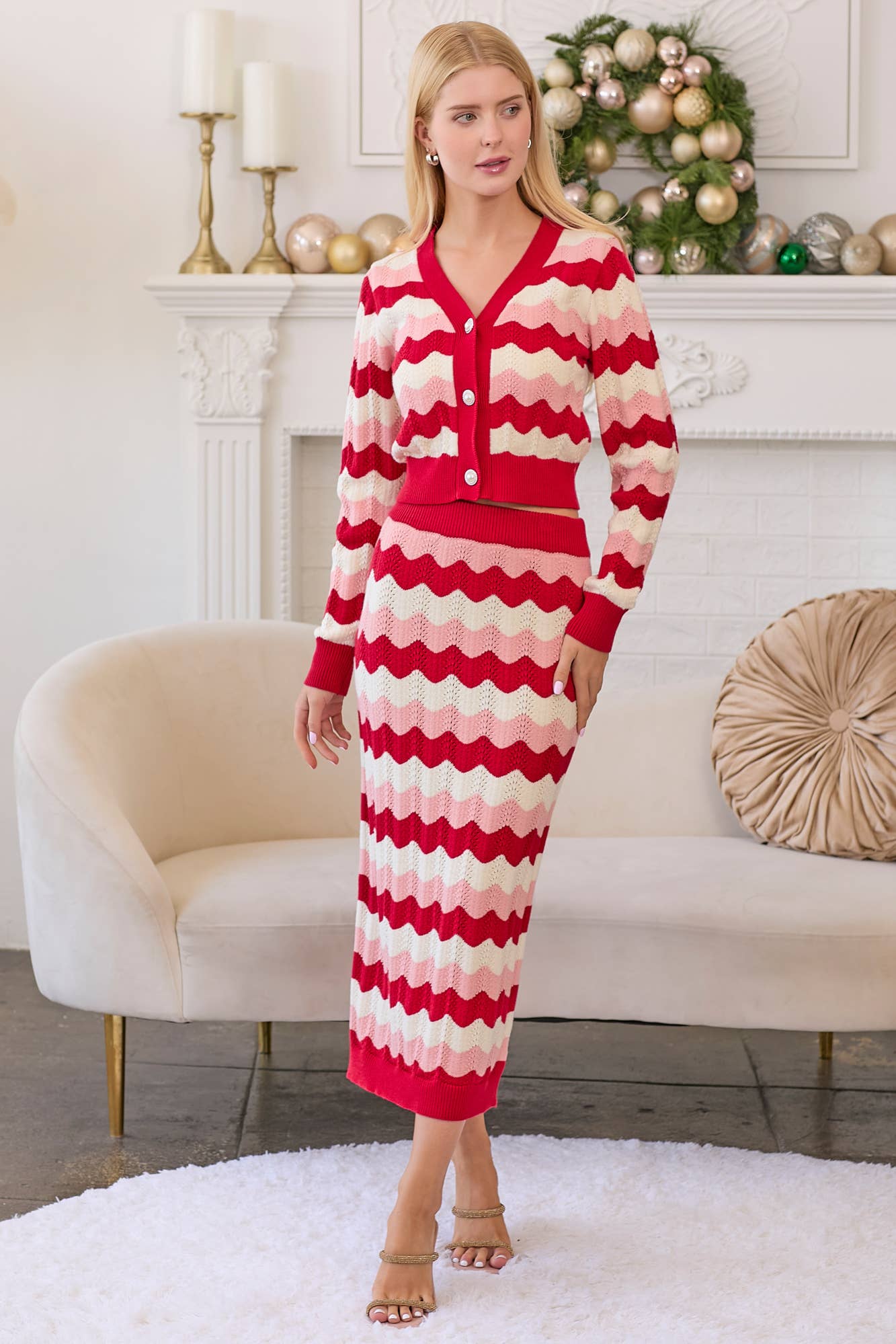 Ric Rac Stripe Sweater Knit Midi Skirt