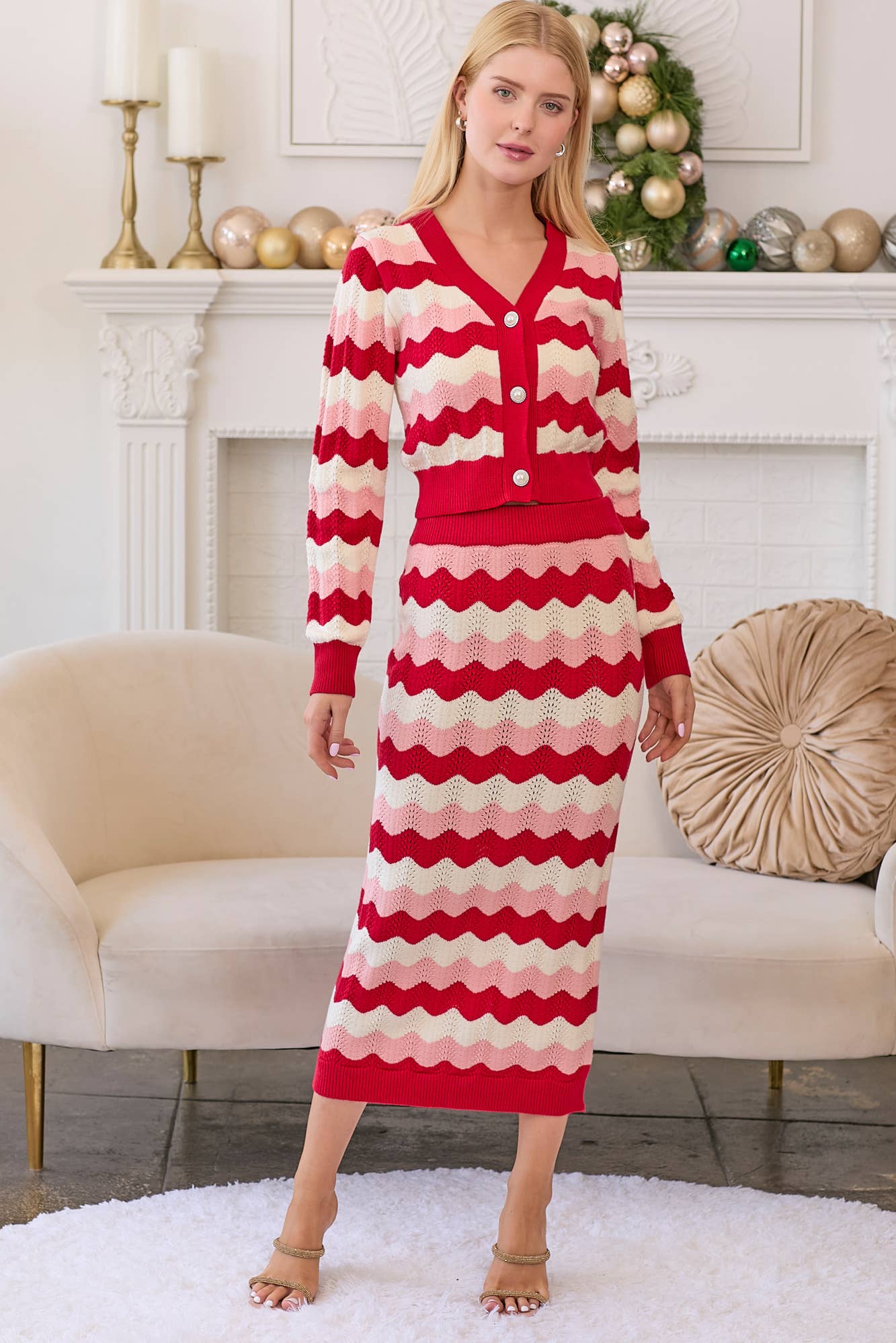 Ric Rac Stripe Sweater Knit Midi Skirt