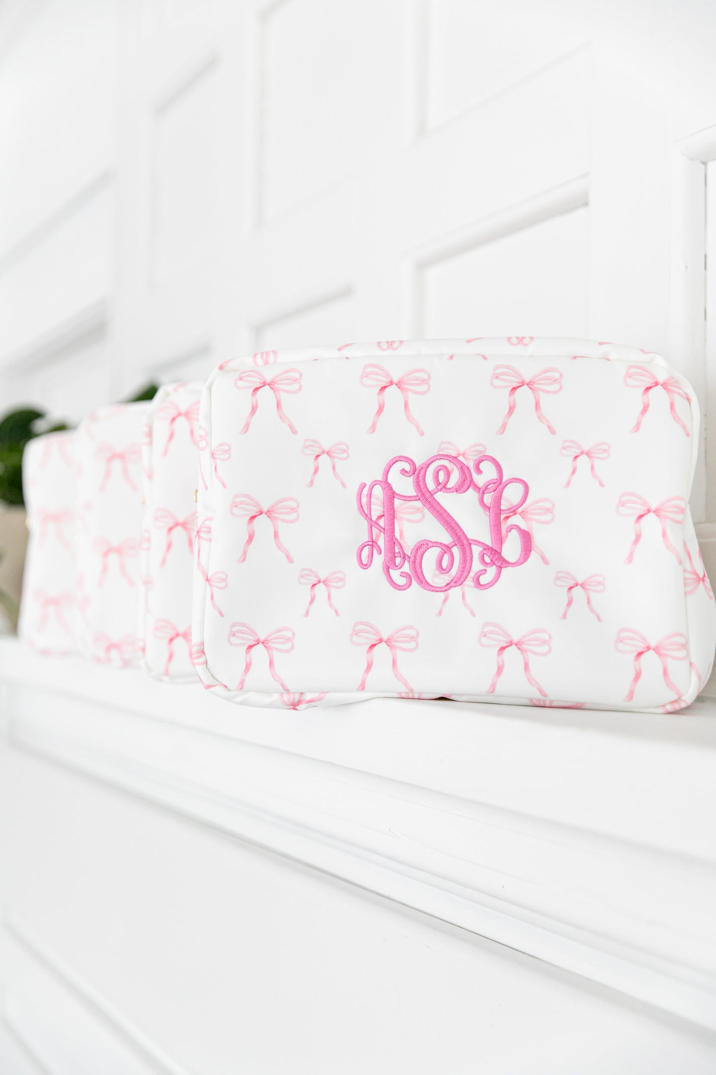 XL Pink Coquette Bows Pouch with Monogram