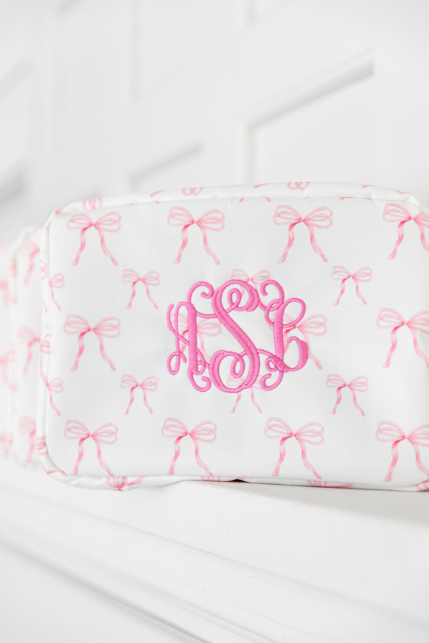 XL Pink Coquette Bows Pouch with Monogram