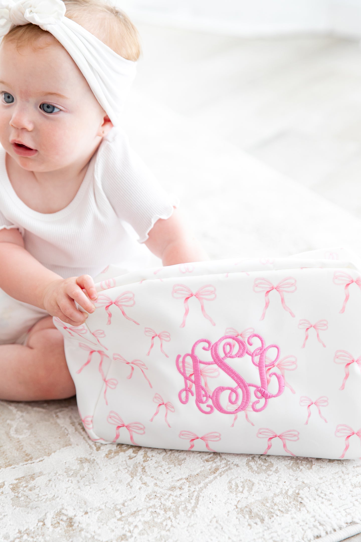 XL Pink Coquette Bows Pouch with Monogram