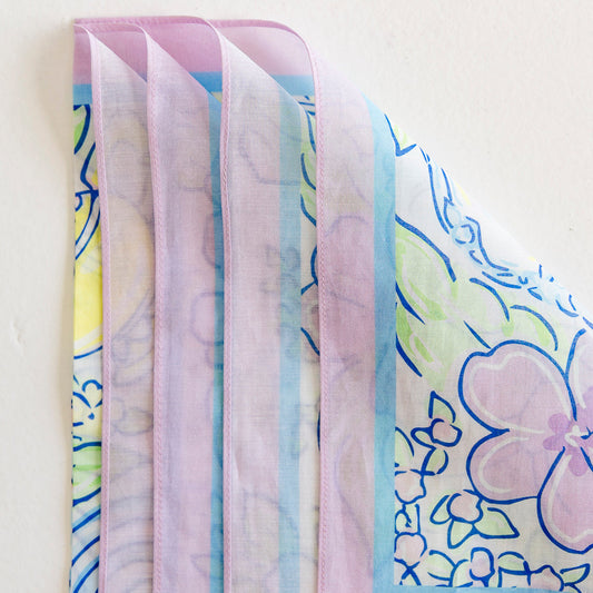 A floral scarf folded to show edge detail