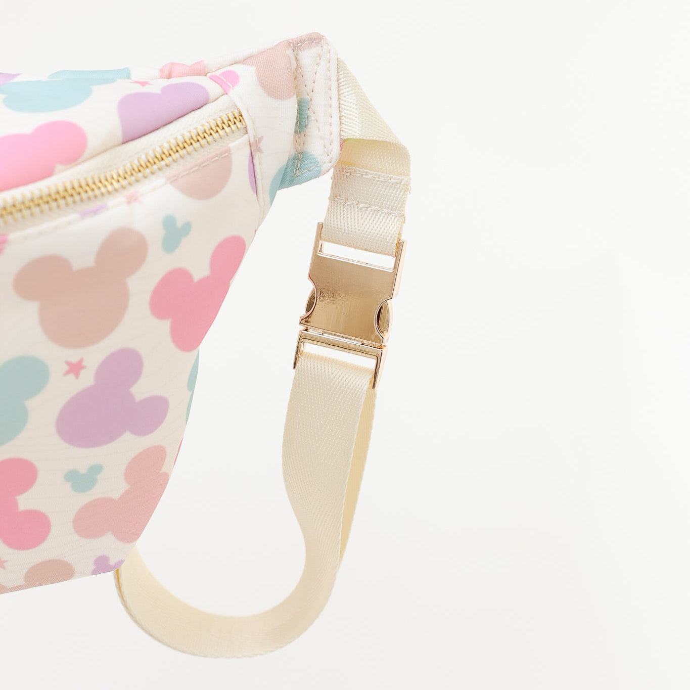 Fanny pack with colorful mouse head pattern on a white background